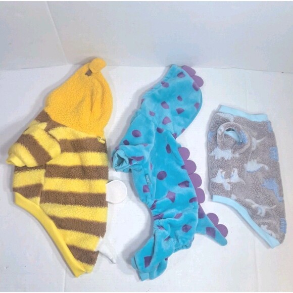 3 Pc Lot Halloween Dog Pet Costumes Clothes Dino Sweater Dinosaur Bee Outfite - Picture 2 of 11